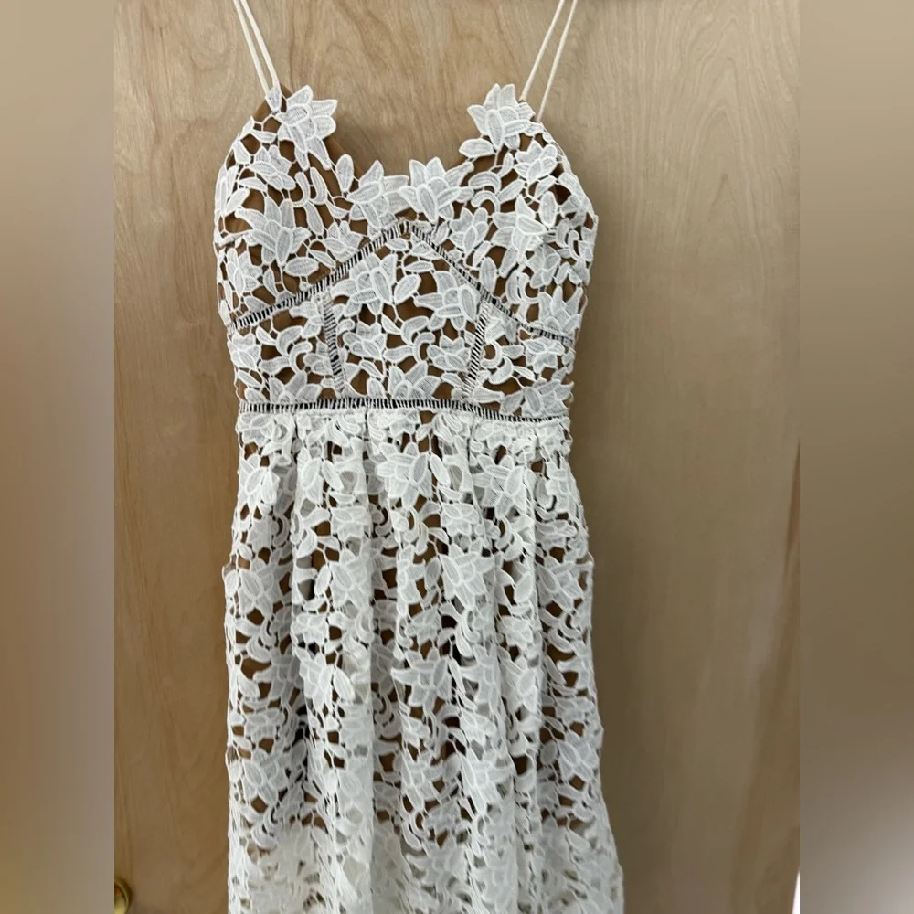 Roselani White Cotton Lace Midi Dress - Intricate Overlay - Size Small (Est.) - Picture 9 of 14